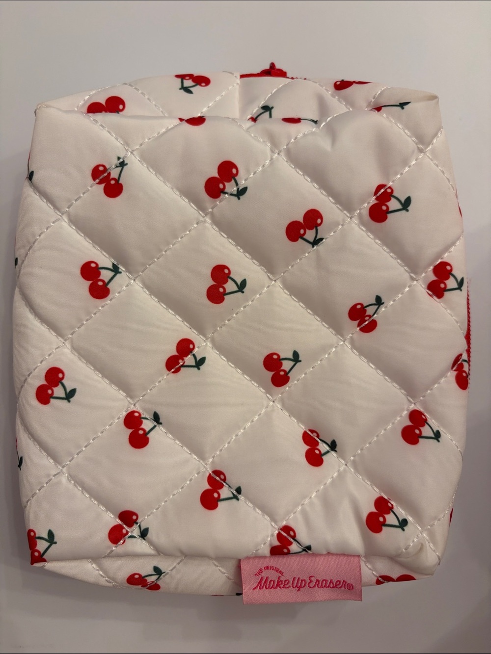 MakeUp Eraser White Quilted Cherry Print Cosmetic Bag
